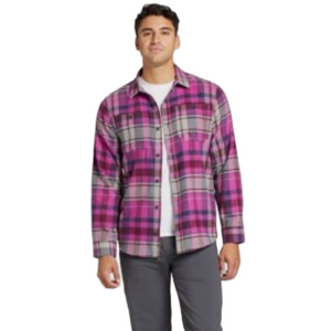 ALPINE Design MEN’S Flannel Pink and Gray Plaid Button-Up Shirt MEDIUM